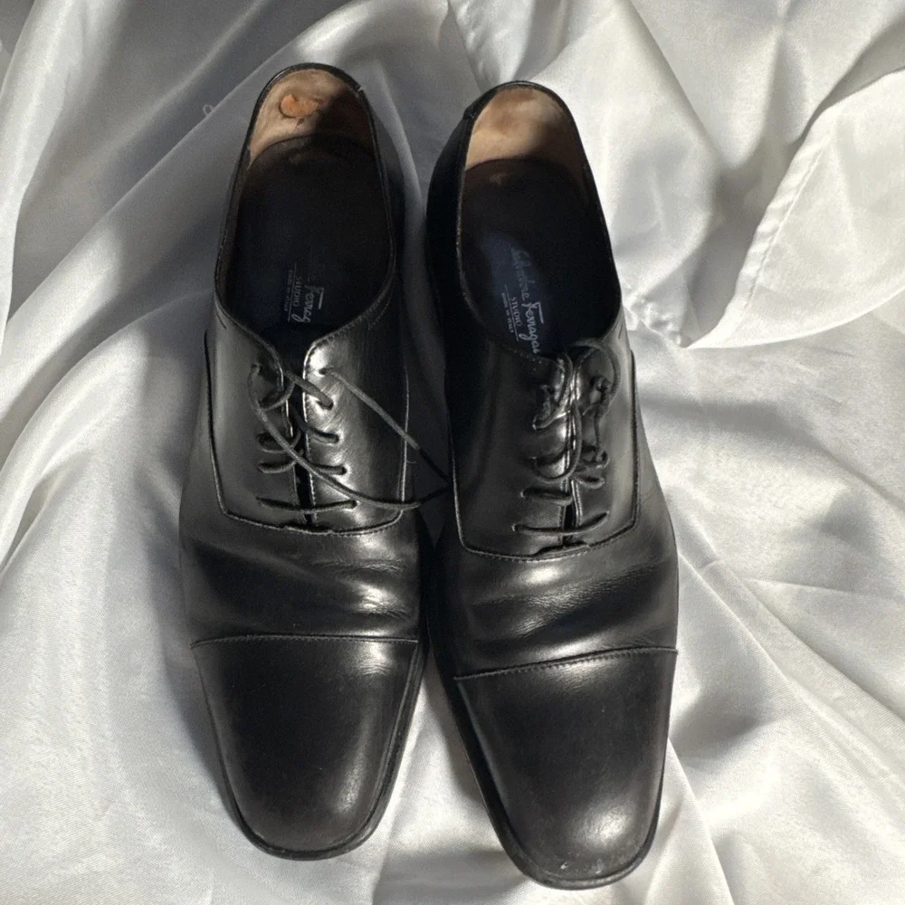 Salvatore Ferragamo Studio Black Cap Toe Oxford Dress Shoes Men US 8 1/2 E Italy